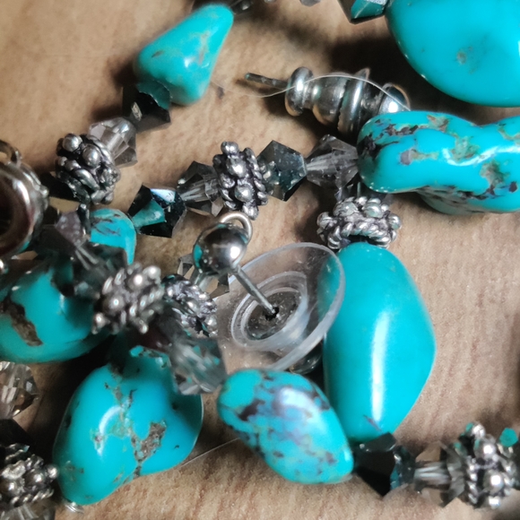 Vintage Raw Turquoise and Silver Necklace Set - Picture 5 of 11